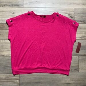 Love Scarlett‎ Womens Short Dolman Sleeve Top Size 2X Pink Peacock